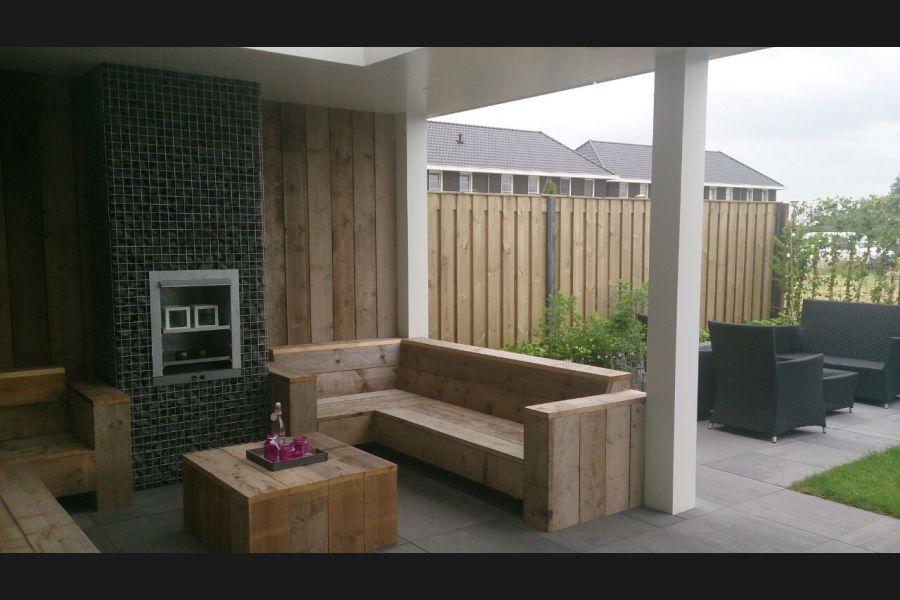 Schanskorf tuinhaard basalt breukstenen Schanskorf tuinhaard basalt breukstenen