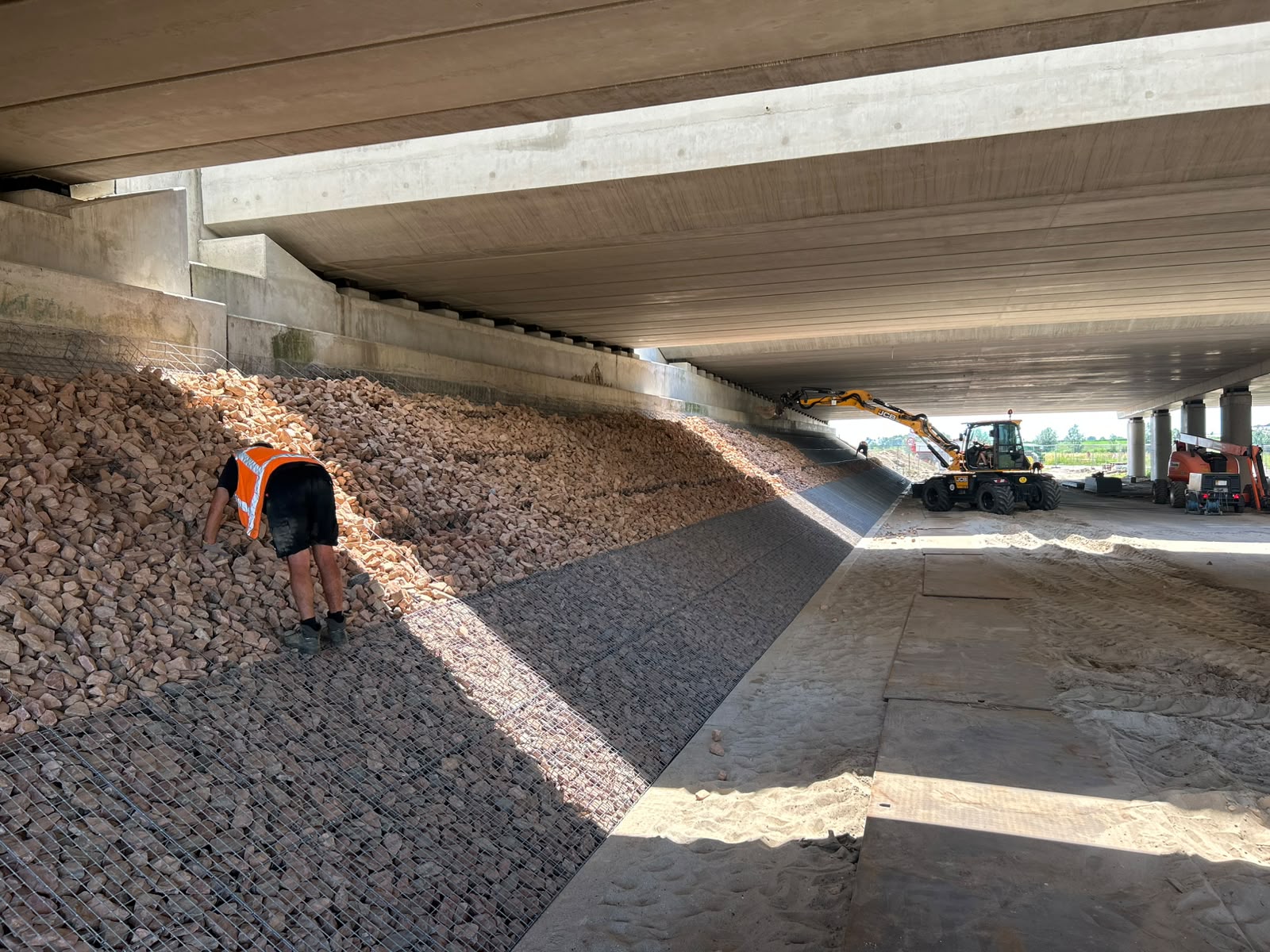 schanskorven als grondkering en taludbekleding bij een infrastructuurproject
